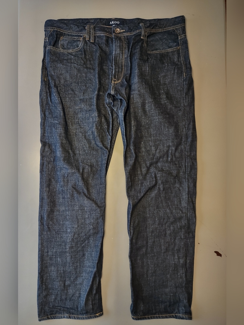 AKOO Navy Denim Jeans with Yellow Contrast Stitching